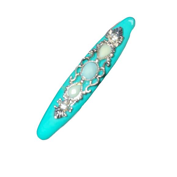 Turquoise Square Lucite Embellished Retro Bangle Bracelet - Picture 5 of 9